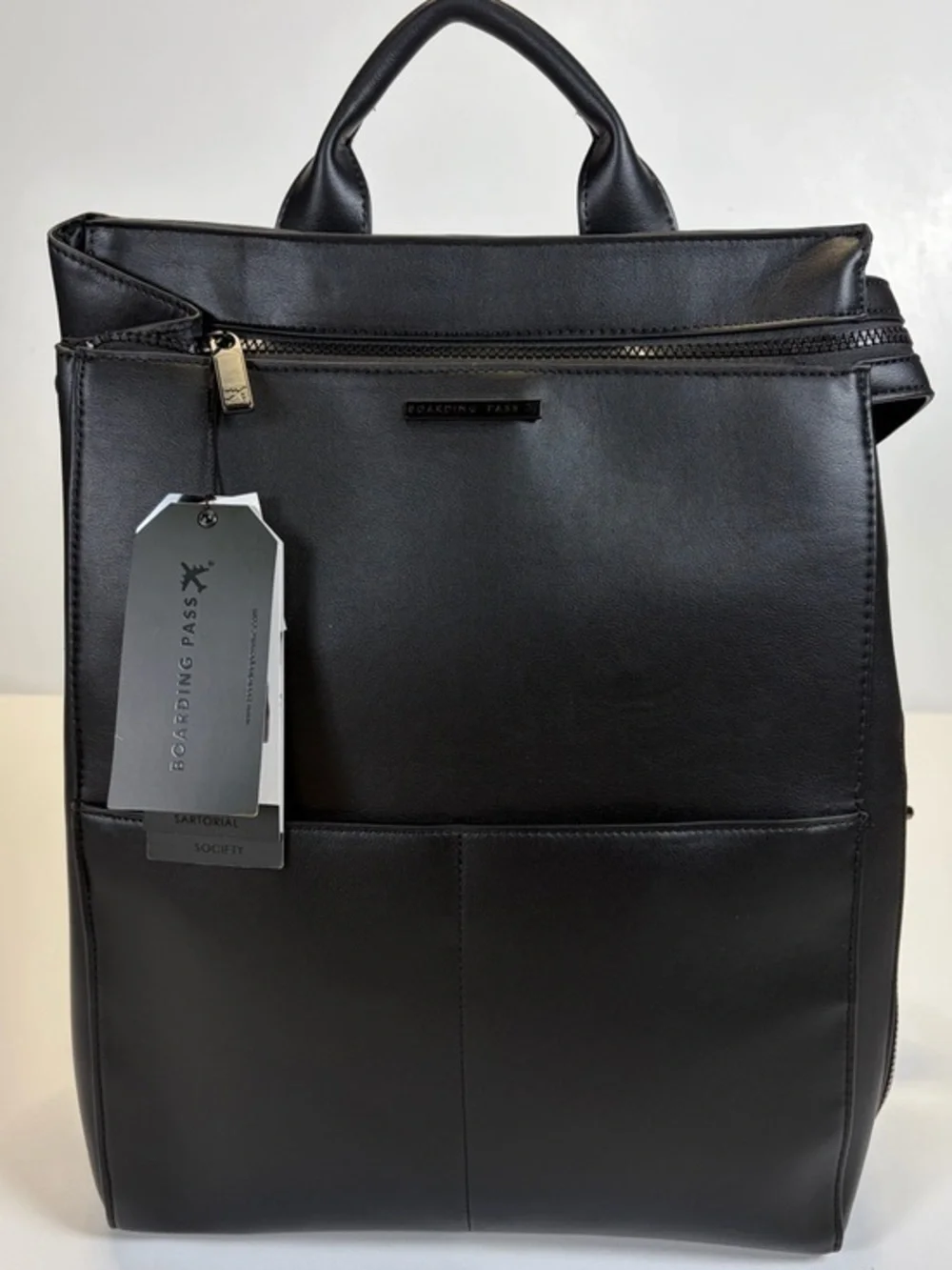 Boarding Pass Black Faux Leather Travel Backpack Tote Carry-On Bag NWT